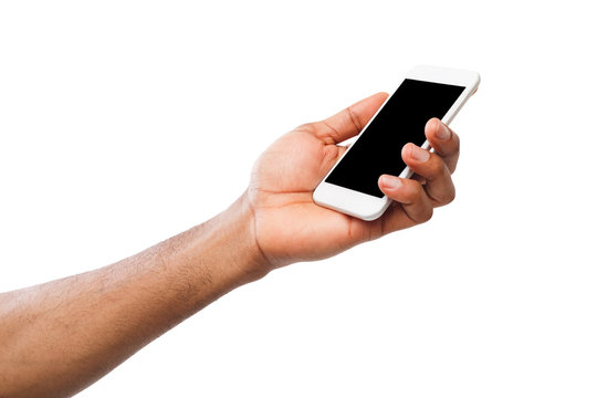 Hand holding mobile smartphone with blank screen