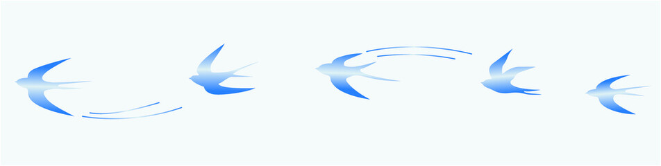 Set of flying blue birds vector illustrations