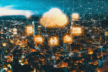 Cloud Computing with Downtown Los Angeles at night