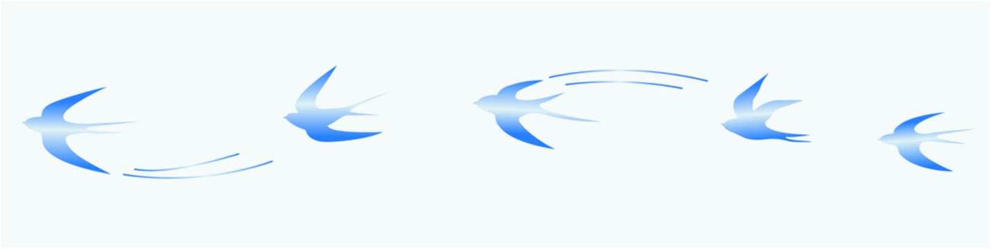 Set Of Flying Blue Birds Vector Illustrations