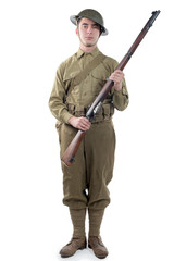 Obraz premium WW1 British Army Soldier from France 1918, on white