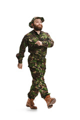 Young army soldier wearing camouflage uniform isolated on white