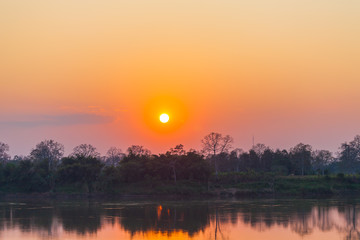 beautiful sunset above Kong river in Laos