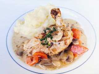 Fresh chicken steak with tomatoes and mash potatoes