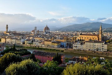Fototapeta na wymiar Panoramic view of Florence before sunset in the autumn.