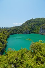 The Emerald Lake(Lagoon) in the Ang Thong National Marine Park near Koh Samui, Thailand. This is a popular tourist attraction. 