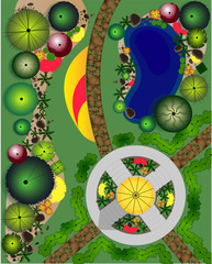 Garden landscape plan. Plan of a Landscape and Garden Design. Professional Illustration. 