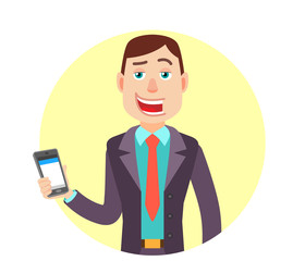 Businessman holding mobile phone in hand