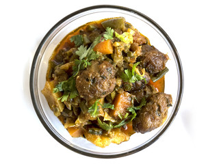 Undhiyu - Gujarati mixed vegetable winter specialty - Indian Cuisine, selective focus Top down view