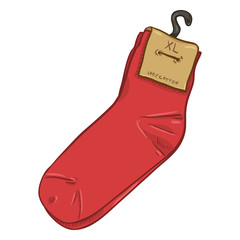 Vector Cartoon New Red Socks with Brown Paper Label