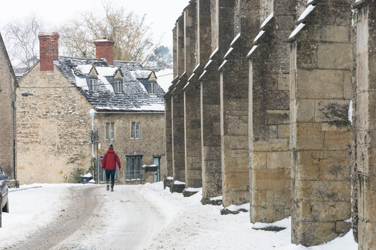 Winter Snow Scene English Village, buttress