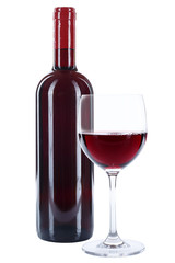 Wine bottle glass red alcohol isolated on white
