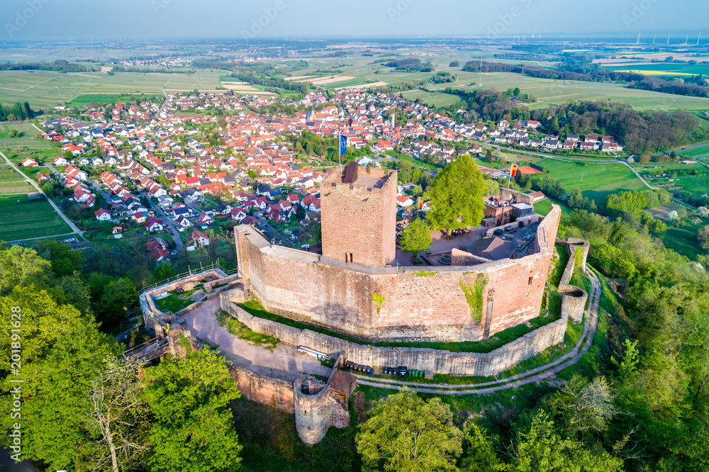 Poster landeck castle and klingenmunster town in rhineland-palatinate, germany