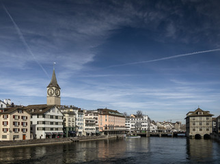 central zurich old town limmat river landmark view in switzerland