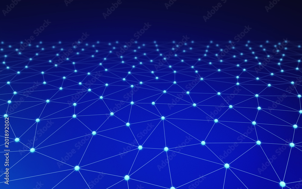 Poster blue network connection lines. futuristic background for technology concept, 3d abstract illustratio