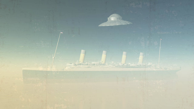 Ufo Flying Over An Old Ocean Liner