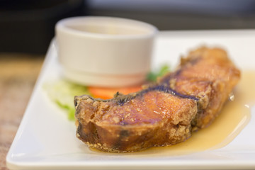 Deep fried fish with fish sauce,Thai food,Selective focus