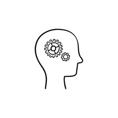 Brain with gears hand drawn outline doodle icon. Business thought sketch illustration for print, web, mobile and infographics isolated on white background.