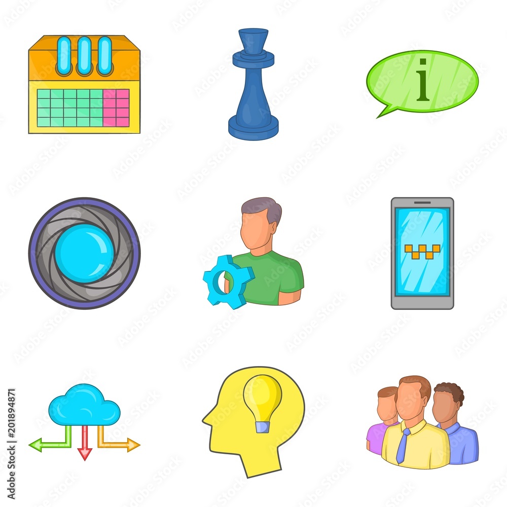 Poster progressive annex icons set. cartoon set of 9 progressive annex vector icons for web isolated on whi