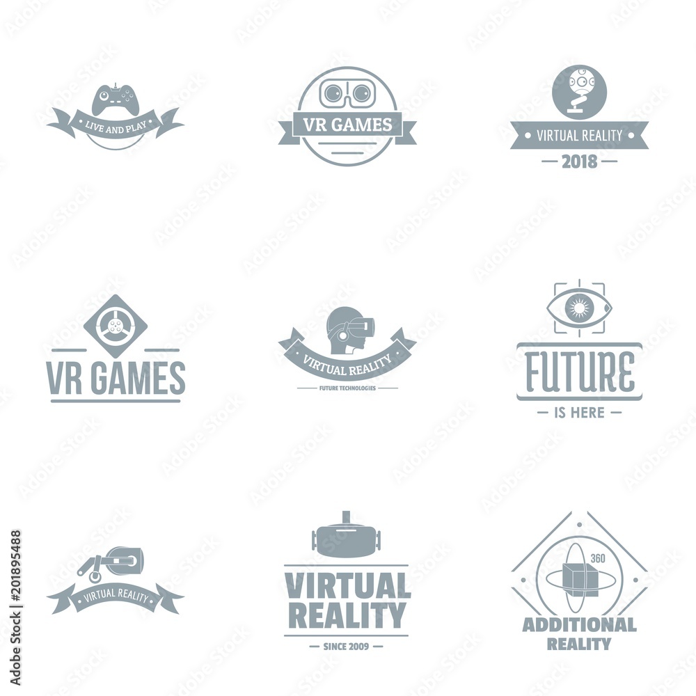 Poster virtual reality logo set. simple set of 9 virtual reality vector logo for web isolated on white back