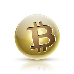 Golden ball Bitcoin on white background. Concept Blockchain and Cryptocurrency in Financial world. Banking Business. Vector illustration