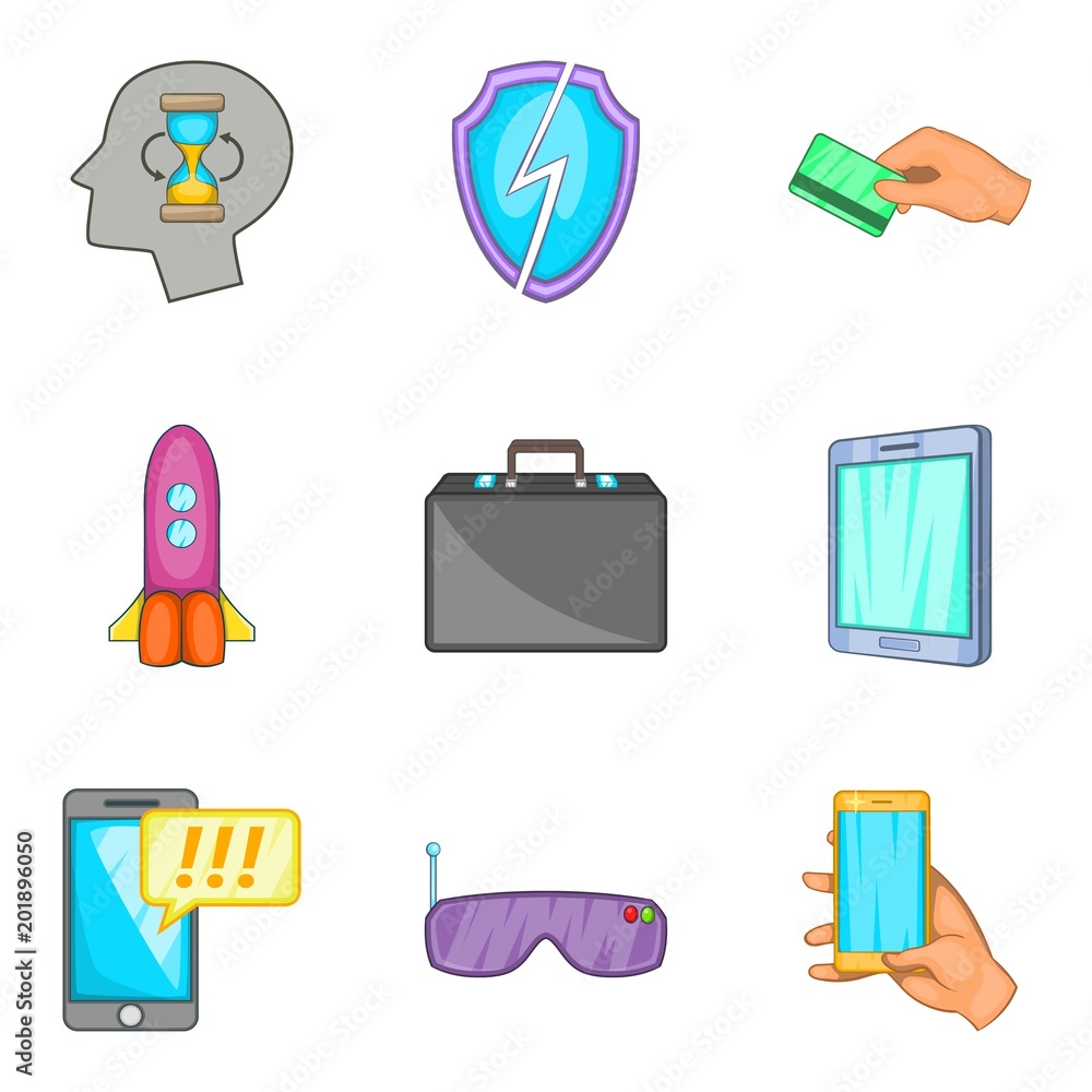 Poster web developer icons set. cartoon set of 9 web developer vector icons for web isolated on white backg