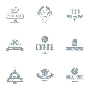 Meat restaurant logo set. Simple set of 9 meat restaurant vector logo for web isolated on white background