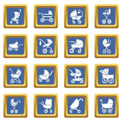 Baby carriage icons set vector blue square isolated on white background 