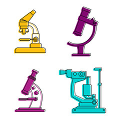 Microscope icon set. Color outline set of microscope vector icons for web design isolated on white background