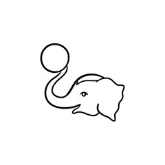 Fototapeta premium Circus elephant hand drawn outline doodle icon. Elephant playing with ball vector sketch illustration for print, web, mobile and infographics isolated on white background.