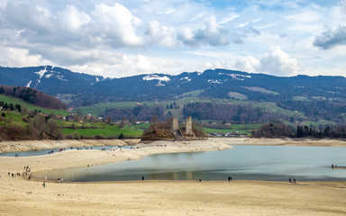 Artificial lake of Gruyere. Island with castle 4