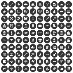 100 cat icons set in simple style white on black circle color isolated on white background vector illustration
