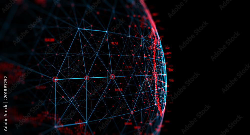 Aufkleber Global International Connectivity Background/Connection lines Around Earth Globe, Theme Background with Light Effect. Earth from space at night with a digital communication system