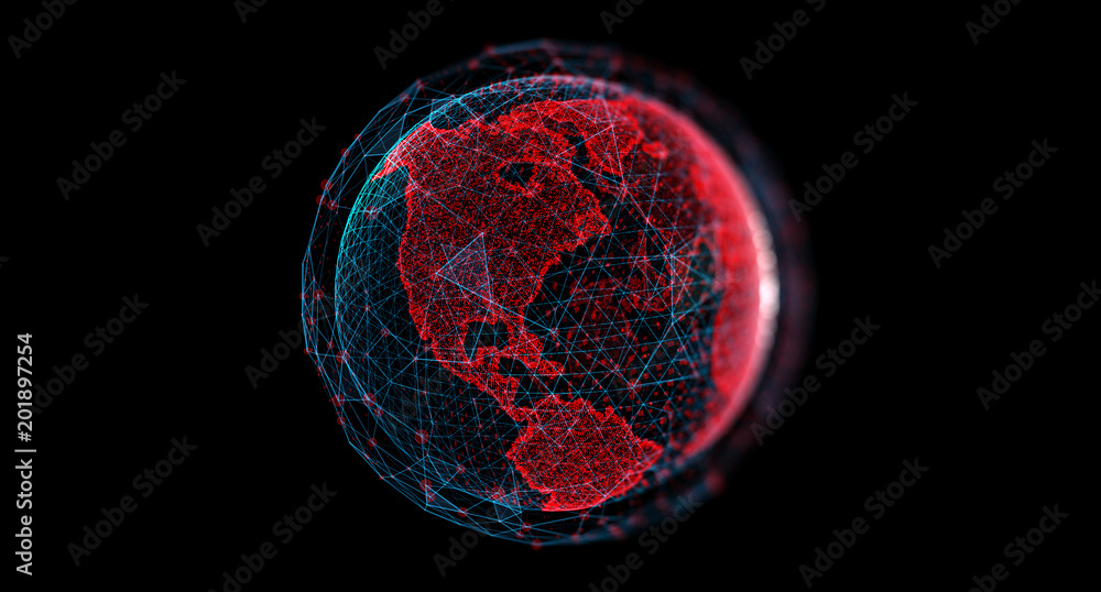 Poster Global International Connectivity Background/Connection lines Around Earth Globe, Theme Background with Light Effect. Earth from space at night with a digital communication system