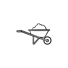 Building barrow full of sand hand drawn outline doodle icon. Wheelbarrow full of sand vector sketch illustration for print, web, mobile and infographics isolated on white background. Building concept.