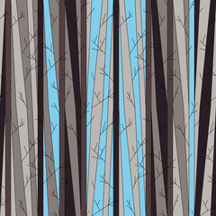Seamless pattern with trees silhouette without leaves. vector background