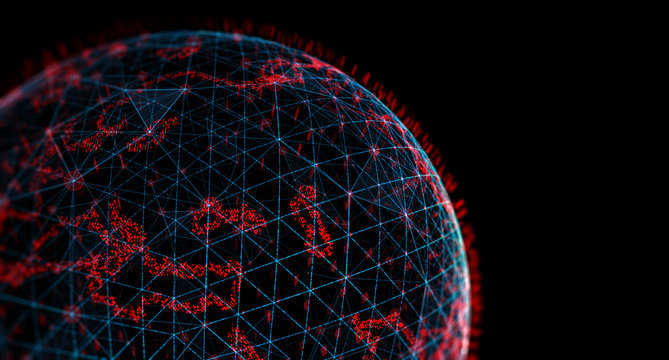 Global International Connectivity Background/Connection lines Around Earth Globe, Theme Background with Light Effect. Earth from space at night with a digital communication system