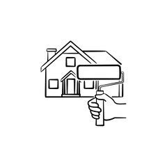 House painting hand drawn outline doodle icon. Paint roller for house painting vector sketch illustration for print, web, mobile and infographics isolated on white background.