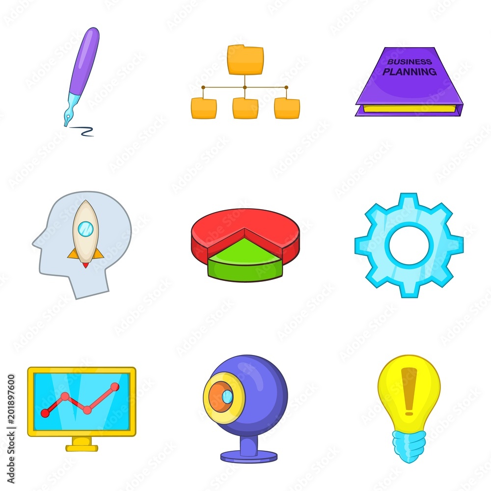 Poster appendix icons set. cartoon set of 9 appendix vector icons for web isolated on white background