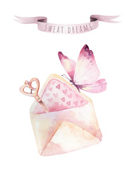 Watercolor colorful butterflies, isolated on white background. blue, yellow, pink and red butterfly illustration.