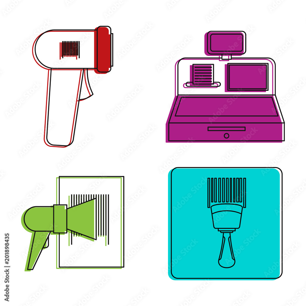 Poster code bar scaner icon set. color outline set of code bar scaner vector icons for web design isolated 