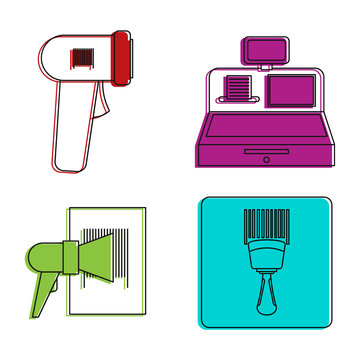 Code bar scaner icon set. Color outline set of code bar scaner vector icons for web design isolated on white background