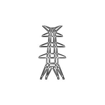 Electric tower hand drawn outline doodle icon. Power lines pylon vector sketch illustration for print, web, mobile and infographics isolated on white background.
