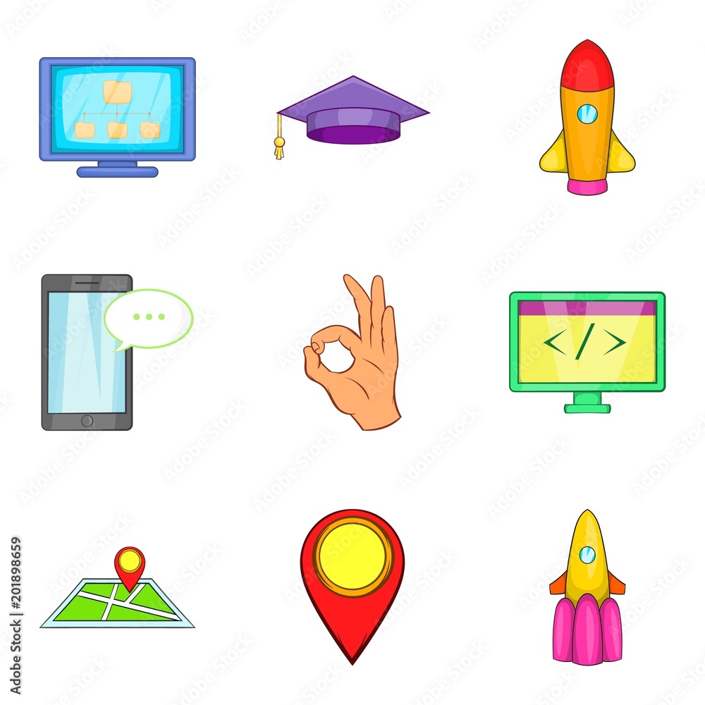 Poster soft app icons set. cartoon set of 9 soft app vector icons for web isolated on white background