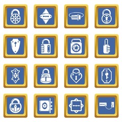 Lock door types icons set vector blue square isolated on white background 
