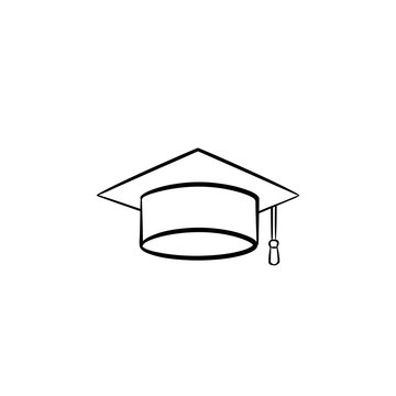 Graduation cap hand drawn outline doodle icon. Vector sketch illustration of graduation hat for print, web, mobile and infographics isolated on white background.