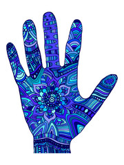 Decorative palm in ornaments blue and dark blue color