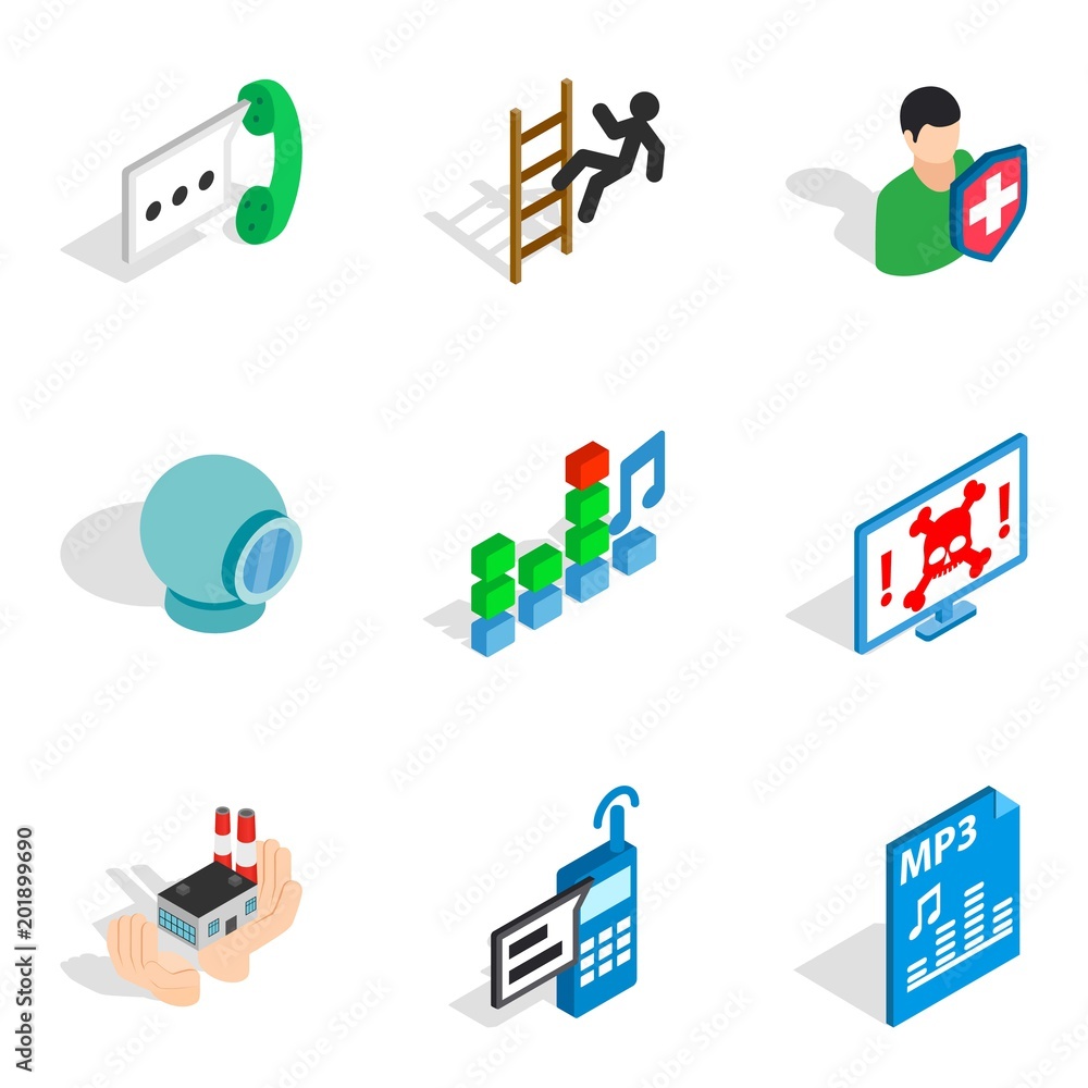 Poster computer designer icons set. isometric set of 9 computer designer vector icons for web isolated on w