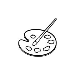 Palette with paint brush hand drawn outline doodle icon