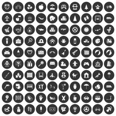 100 childhood icons set in simple style white on black circle color isolated on white background vector illustration